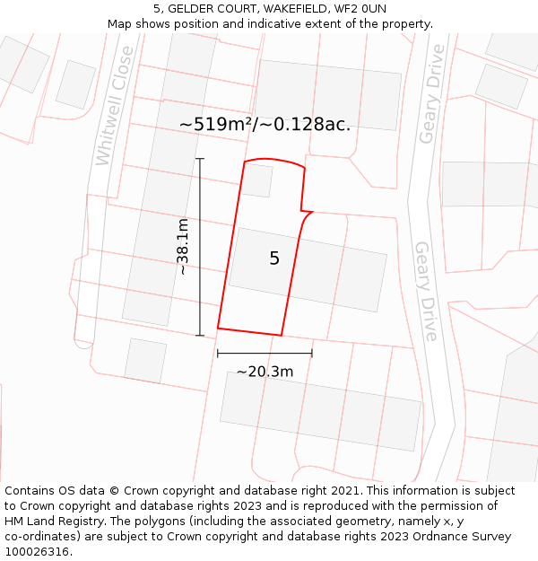 5, GELDER COURT, WAKEFIELD, WF2 0UN: Plot and title map