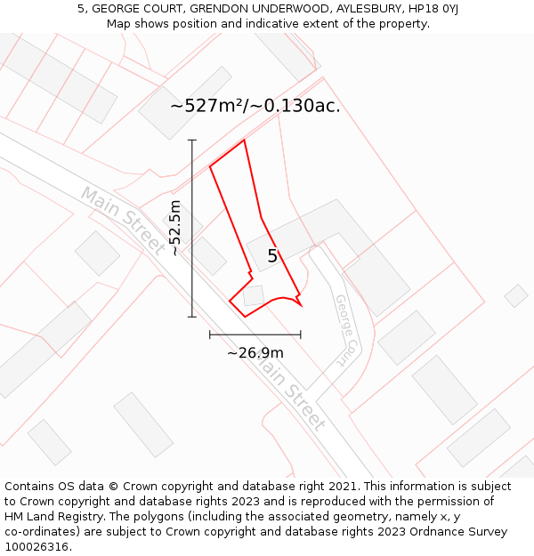 5, GEORGE COURT, GRENDON UNDERWOOD, AYLESBURY, HP18 0YJ: Plot and title map