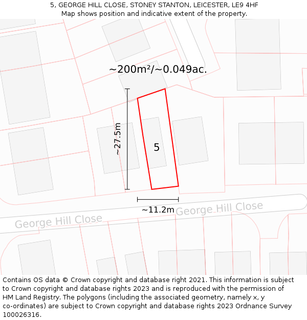 5, GEORGE HILL CLOSE, STONEY STANTON, LEICESTER, LE9 4HF: Plot and title map