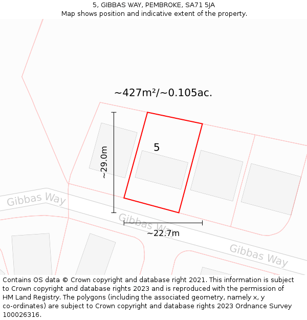 5, GIBBAS WAY, PEMBROKE, SA71 5JA: Plot and title map