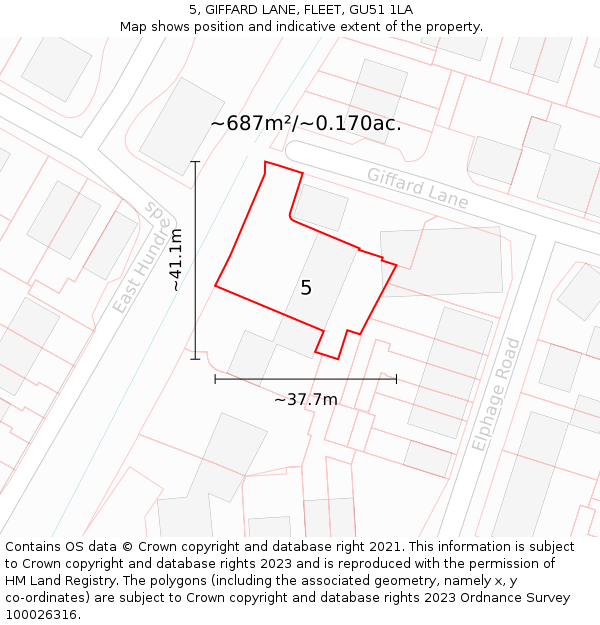 5, GIFFARD LANE, FLEET, GU51 1LA: Plot and title map