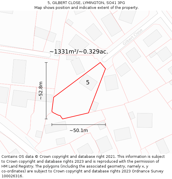 5, GILBERT CLOSE, LYMINGTON, SO41 3PG: Plot and title map