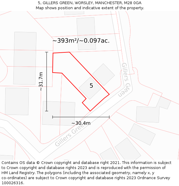 5, GILLERS GREEN, WORSLEY, MANCHESTER, M28 0GA: Plot and title map