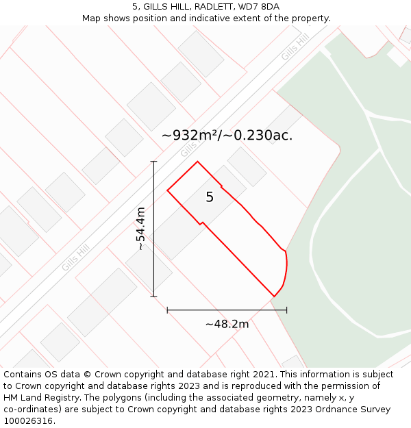 5, GILLS HILL, RADLETT, WD7 8DA: Plot and title map