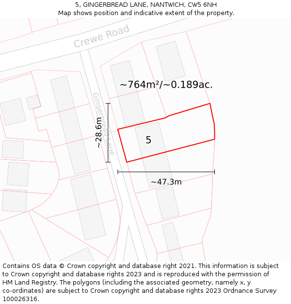 5, GINGERBREAD LANE, NANTWICH, CW5 6NH: Plot and title map