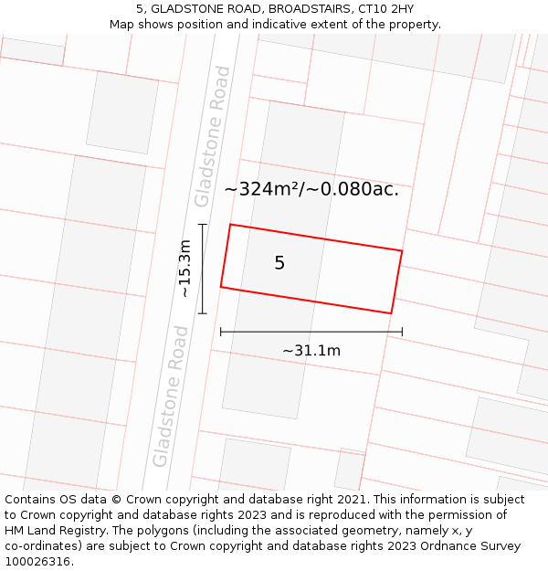 5, GLADSTONE ROAD, BROADSTAIRS, CT10 2HY: Plot and title map