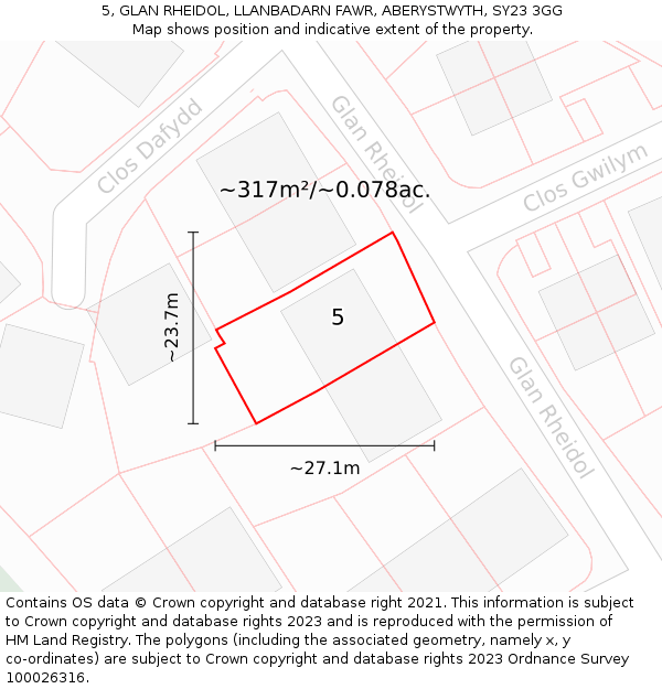 5, GLAN RHEIDOL, LLANBADARN FAWR, ABERYSTWYTH, SY23 3GG: Plot and title map