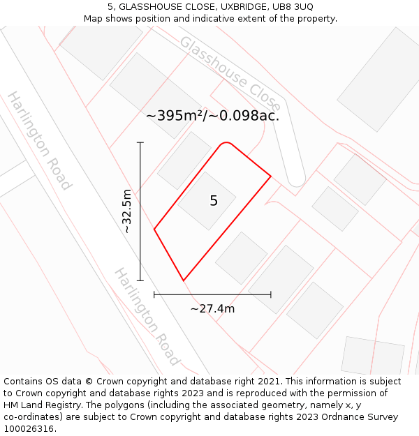5, GLASSHOUSE CLOSE, UXBRIDGE, UB8 3UQ: Plot and title map