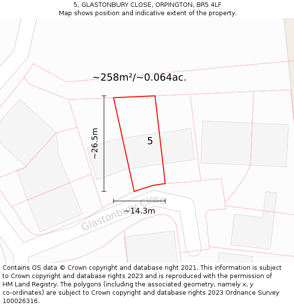 5, GLASTONBURY CLOSE, ORPINGTON, BR5 4LF: Plot and title map