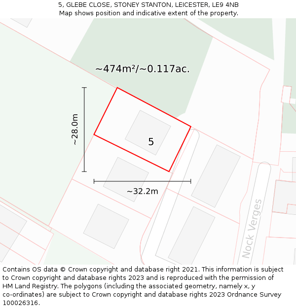 5, GLEBE CLOSE, STONEY STANTON, LEICESTER, LE9 4NB: Plot and title map