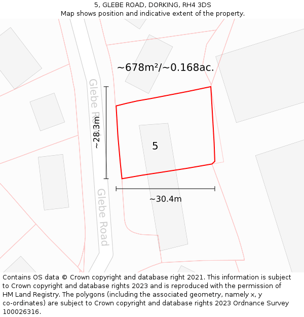 5, GLEBE ROAD, DORKING, RH4 3DS: Plot and title map