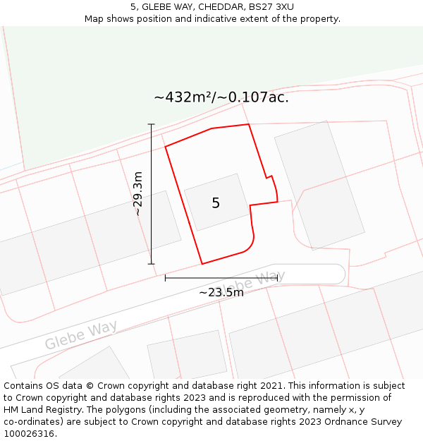 5, GLEBE WAY, CHEDDAR, BS27 3XU: Plot and title map