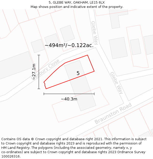 5, GLEBE WAY, OAKHAM, LE15 6LX: Plot and title map