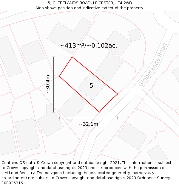 5, GLEBELANDS ROAD, LEICESTER, LE4 2WB: Plot and title map