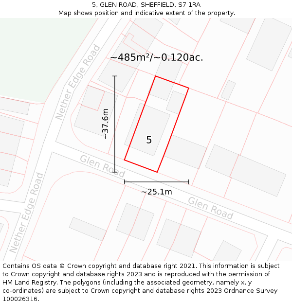 5, GLEN ROAD, SHEFFIELD, S7 1RA: Plot and title map