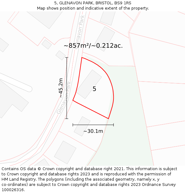 5, GLENAVON PARK, BRISTOL, BS9 1RS: Plot and title map