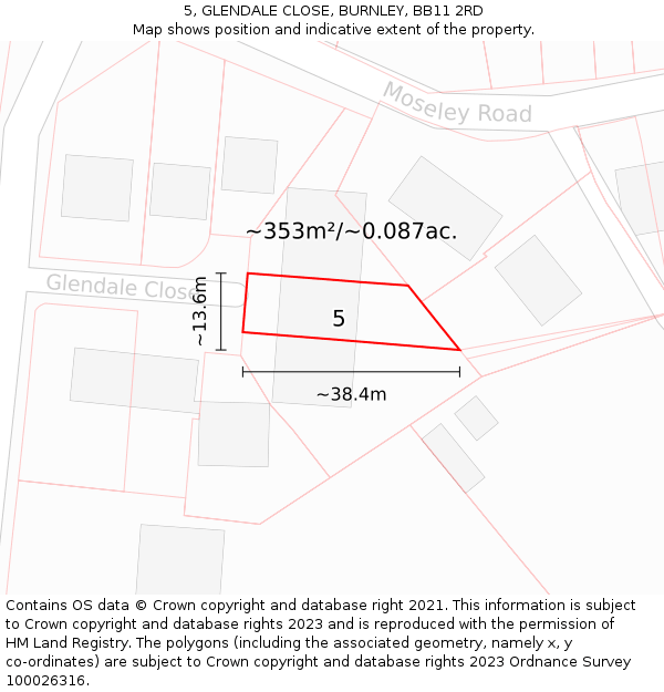 5, GLENDALE CLOSE, BURNLEY, BB11 2RD: Plot and title map