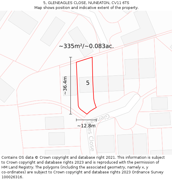 5, GLENEAGLES CLOSE, NUNEATON, CV11 6TS: Plot and title map