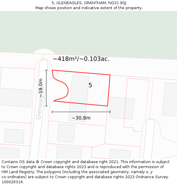 5, GLENEAGLES, GRANTHAM, NG31 9QJ: Plot and title map