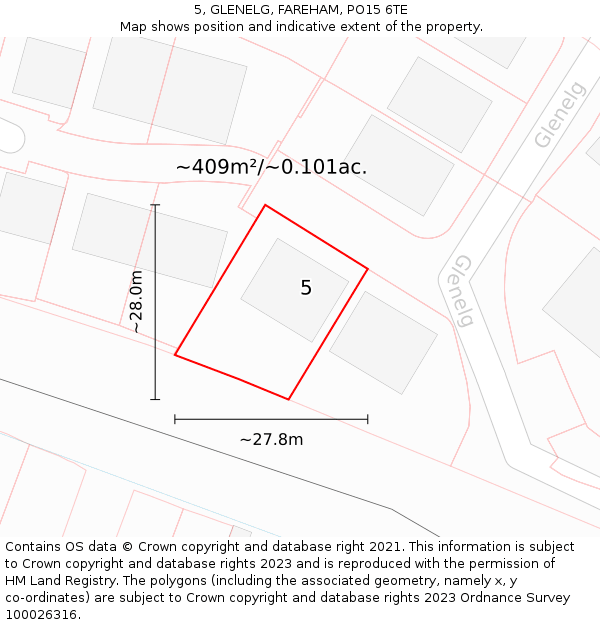 5, GLENELG, FAREHAM, PO15 6TE: Plot and title map