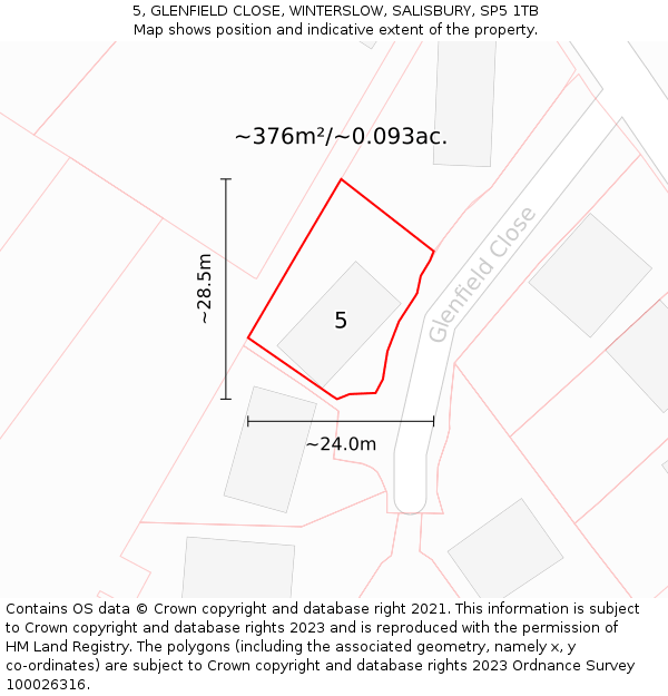 5, GLENFIELD CLOSE, WINTERSLOW, SALISBURY, SP5 1TB: Plot and title map