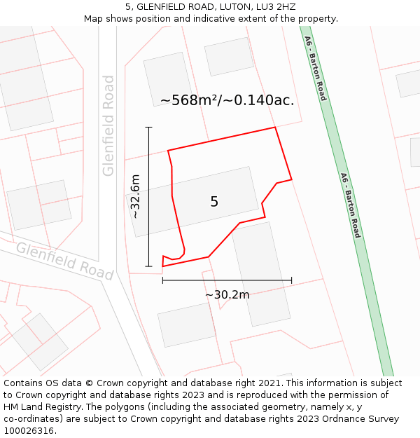 5, GLENFIELD ROAD, LUTON, LU3 2HZ: Plot and title map
