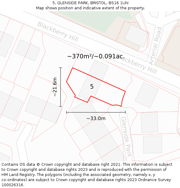5, GLENSIDE PARK, BRISTOL, BS16 1UN: Plot and title map
