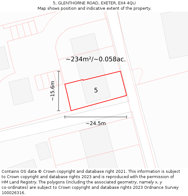 5, GLENTHORNE ROAD, EXETER, EX4 4QU: Plot and title map