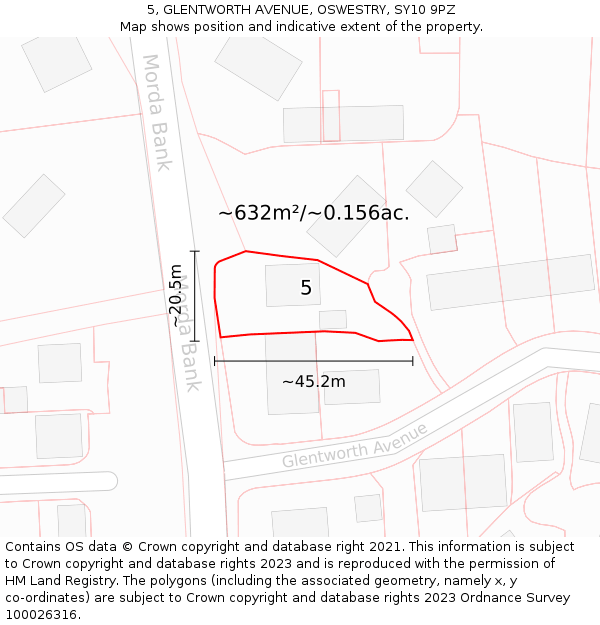 5, GLENTWORTH AVENUE, OSWESTRY, SY10 9PZ: Plot and title map