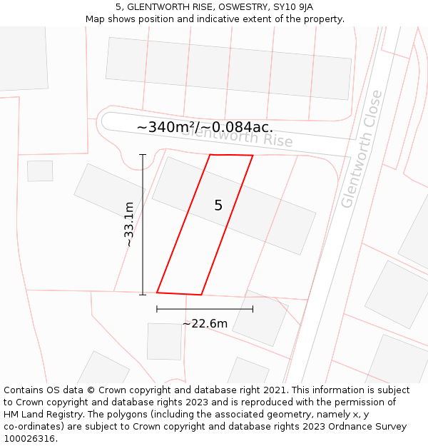 5, GLENTWORTH RISE, OSWESTRY, SY10 9JA: Plot and title map