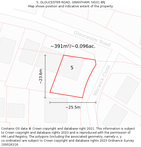 5, GLOUCESTER ROAD, GRANTHAM, NG31 8RJ: Plot and title map