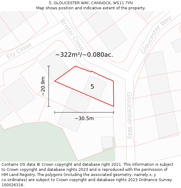 5, GLOUCESTER WAY, CANNOCK, WS11 7YN: Plot and title map