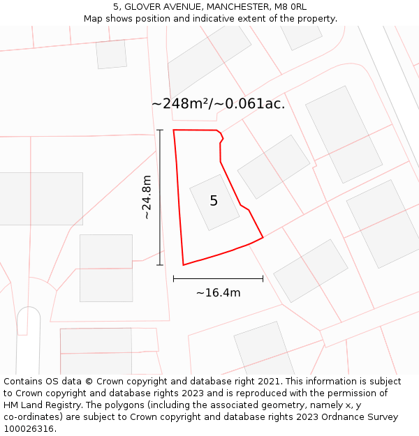 5, GLOVER AVENUE, MANCHESTER, M8 0RL: Plot and title map