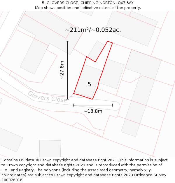 5, GLOVERS CLOSE, CHIPPING NORTON, OX7 5AY: Plot and title map