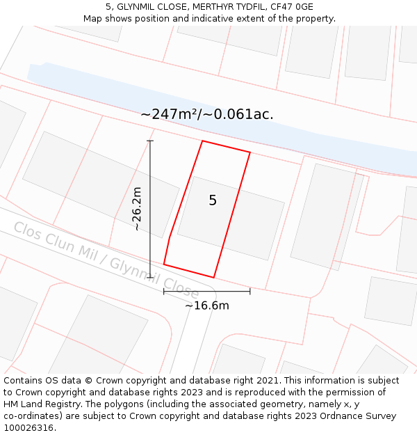 5, GLYNMIL CLOSE, MERTHYR TYDFIL, CF47 0GE: Plot and title map