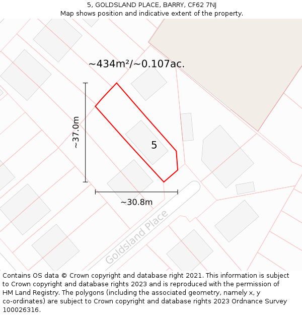 5, GOLDSLAND PLACE, BARRY, CF62 7NJ: Plot and title map