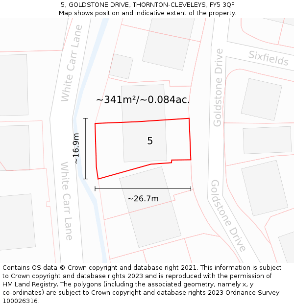 5, GOLDSTONE DRIVE, THORNTON-CLEVELEYS, FY5 3QF: Plot and title map