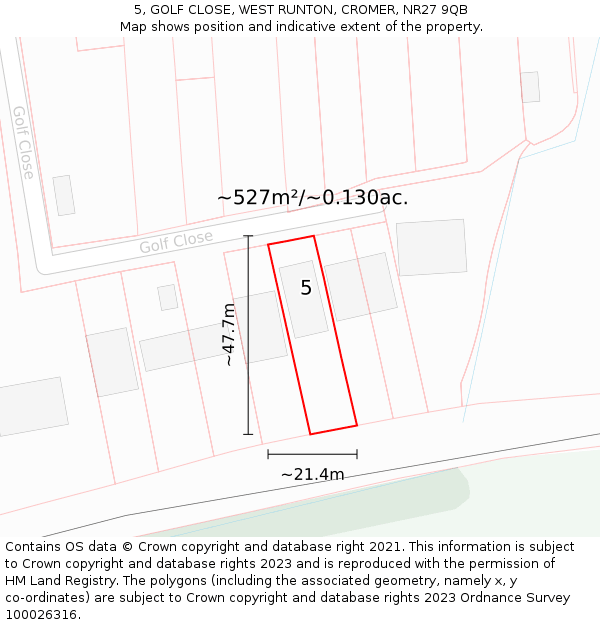 5, GOLF CLOSE, WEST RUNTON, CROMER, NR27 9QB: Plot and title map