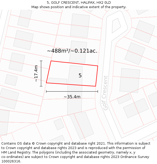 5, GOLF CRESCENT, HALIFAX, HX2 0LD: Plot and title map