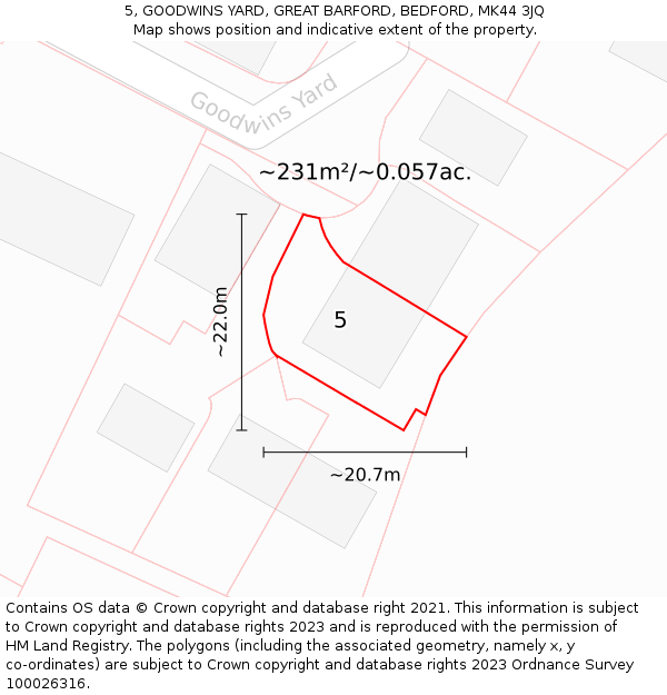 5, GOODWINS YARD, GREAT BARFORD, BEDFORD, MK44 3JQ: Plot and title map