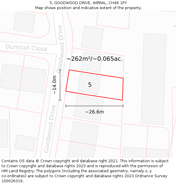 5, GOODWOOD DRIVE, WIRRAL, CH46 1PY: Plot and title map