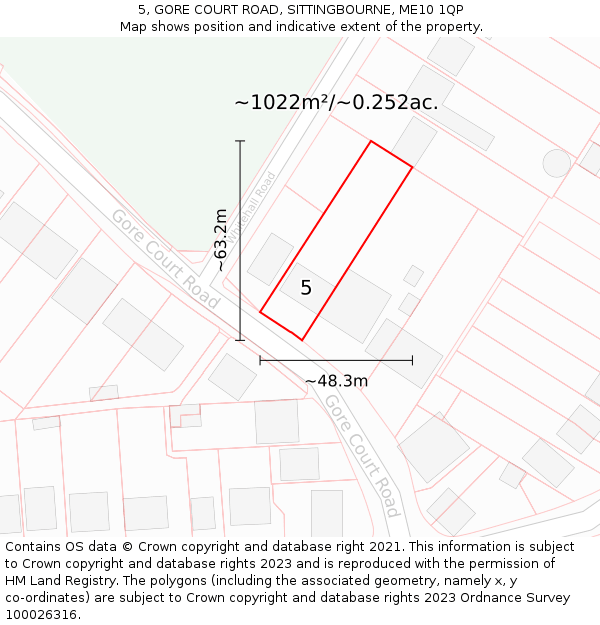 5, GORE COURT ROAD, SITTINGBOURNE, ME10 1QP: Plot and title map