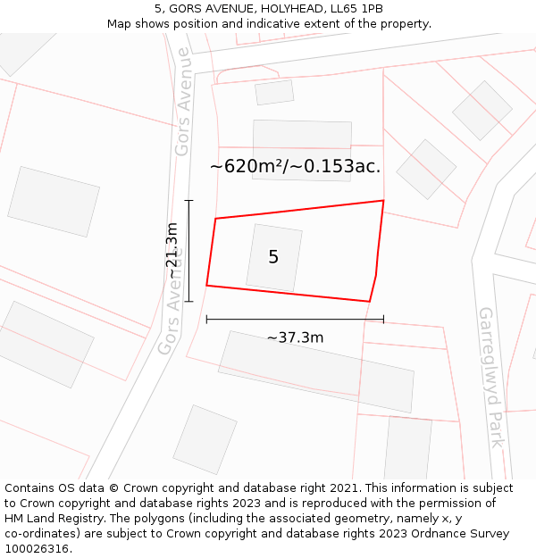 5, GORS AVENUE, HOLYHEAD, LL65 1PB: Plot and title map