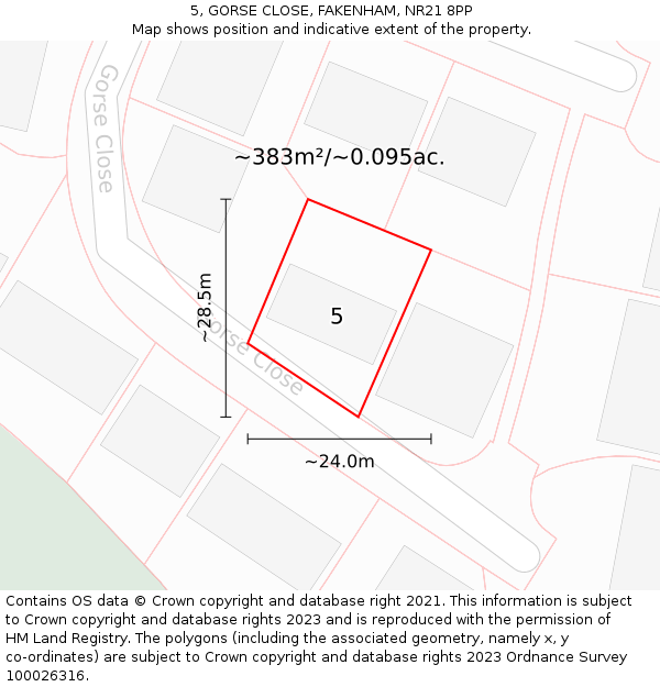 5, GORSE CLOSE, FAKENHAM, NR21 8PP: Plot and title map