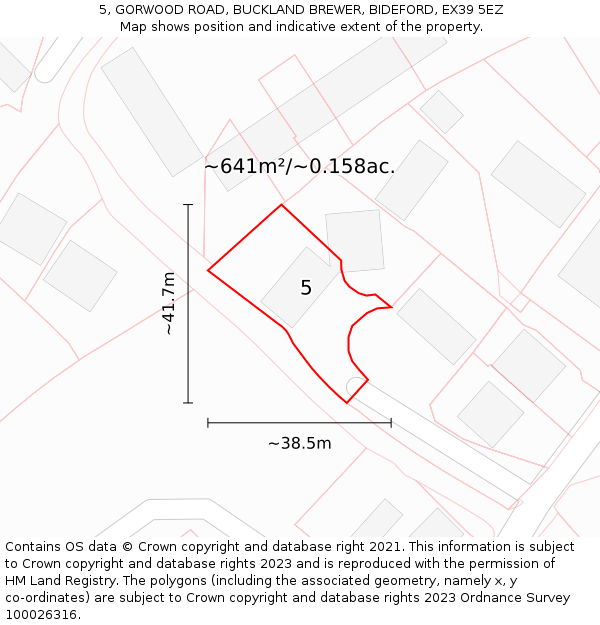 5, GORWOOD ROAD, BUCKLAND BREWER, BIDEFORD, EX39 5EZ: Plot and title map