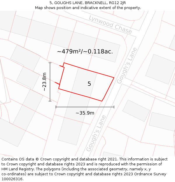 5, GOUGHS LANE, BRACKNELL, RG12 2JR: Plot and title map