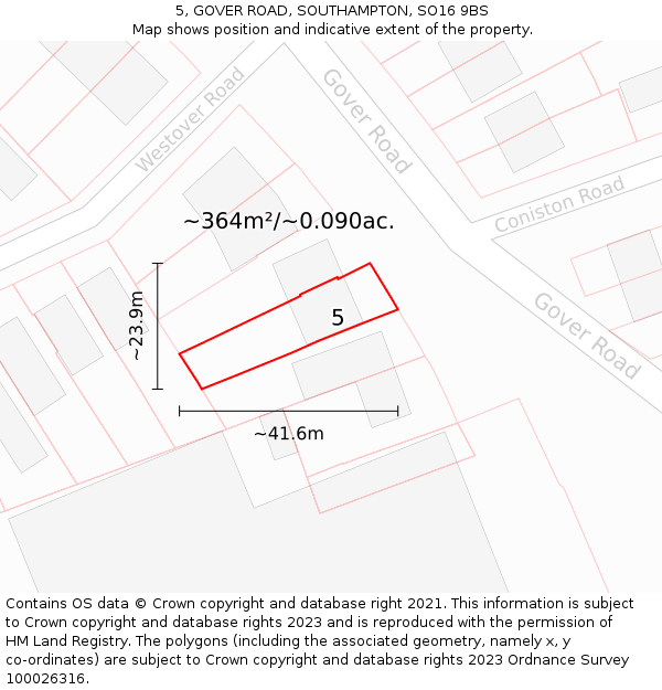 5, GOVER ROAD, SOUTHAMPTON, SO16 9BS: Plot and title map
