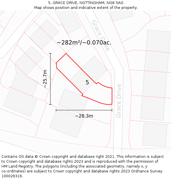 5, GRACE DRIVE, NOTTINGHAM, NG8 5AG: Plot and title map