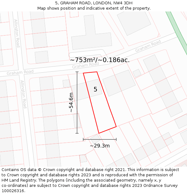 5, GRAHAM ROAD, LONDON, NW4 3DH: Plot and title map