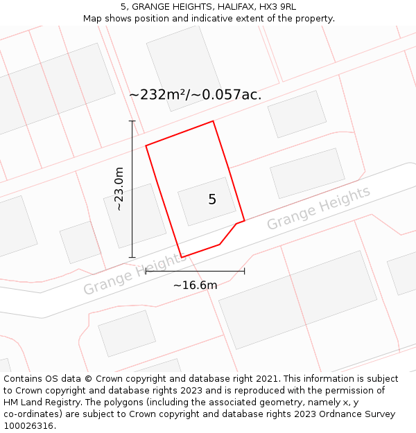 5, GRANGE HEIGHTS, HALIFAX, HX3 9RL: Plot and title map